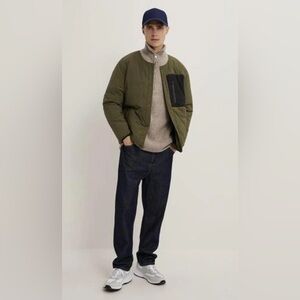 Zara Olive Quilted Jacket with Black Pocket Size S